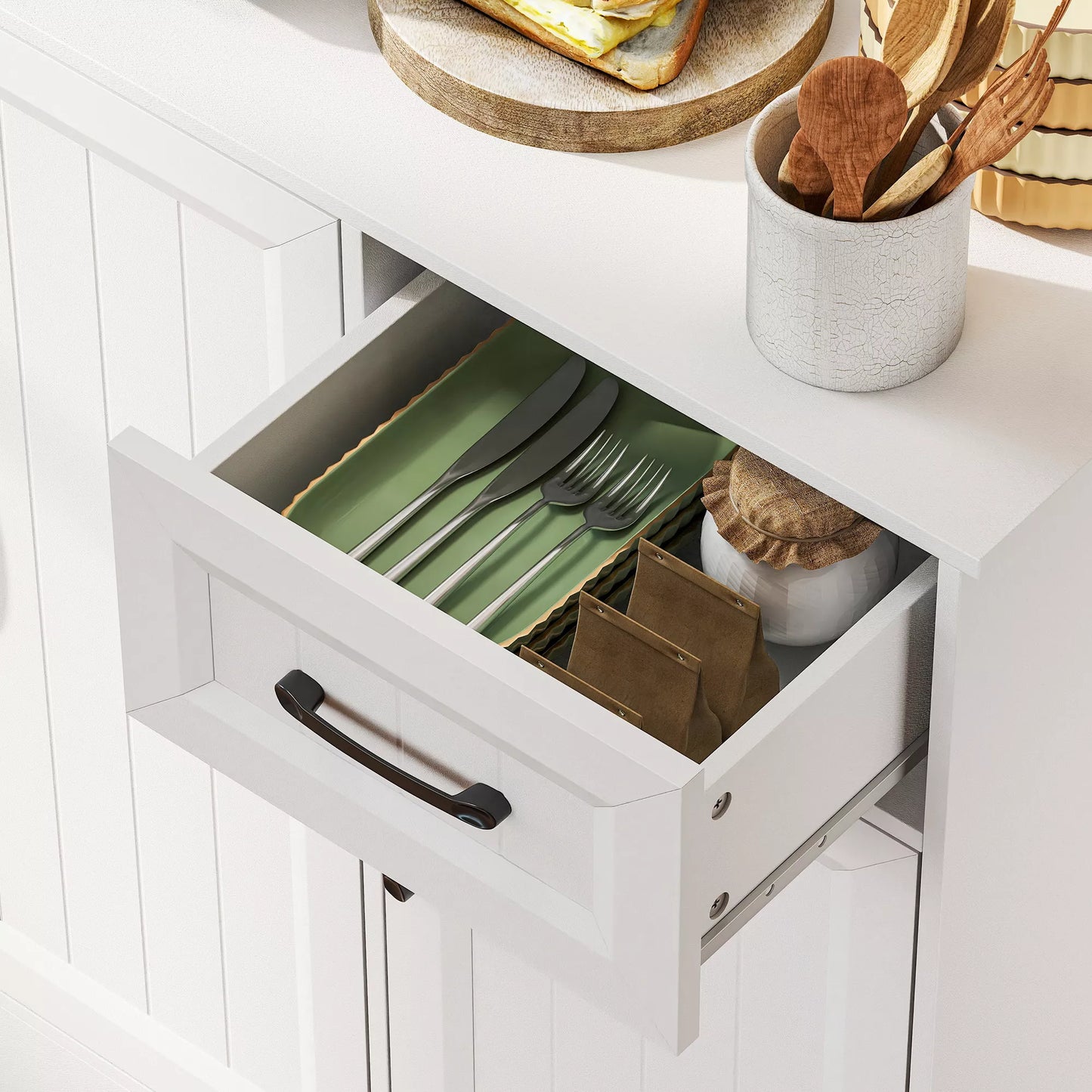 Virtuvės spintelė, 180,5 cm, sandėliukas, darbinis paviršius, laidas, reguliuojamos lentynos, MDF, balta