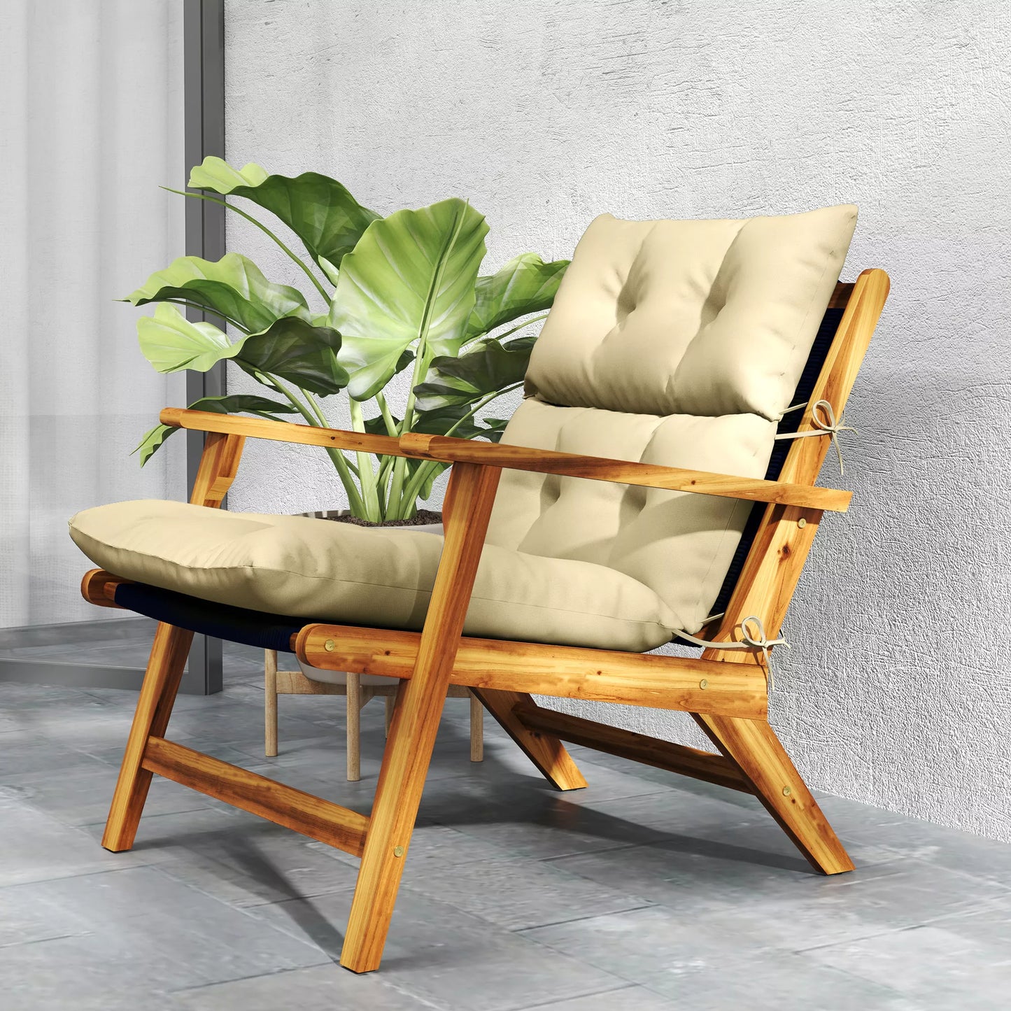 Sėdynės pagalvėlė, stora paminkštinta pagalvėlė sėdimiems baldams, su atlošu, supamosios kėdės pagalvėlė, vidaus ir lauko naudojimui, smėlio spalvos