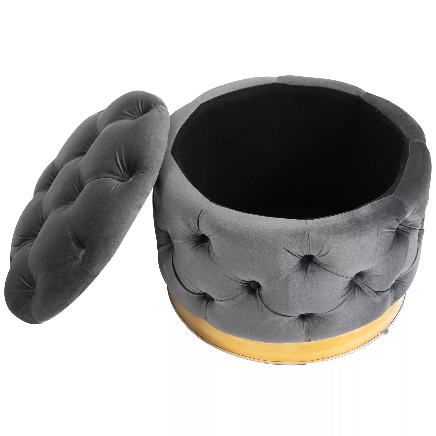 Vintažinis pufas, sėdima taburetė, skrynelė su vieta daiktams, paminkštinta kojų taburetė, metalas, putplastis, anglies pilkumo, 55 x 55 x 42 cm