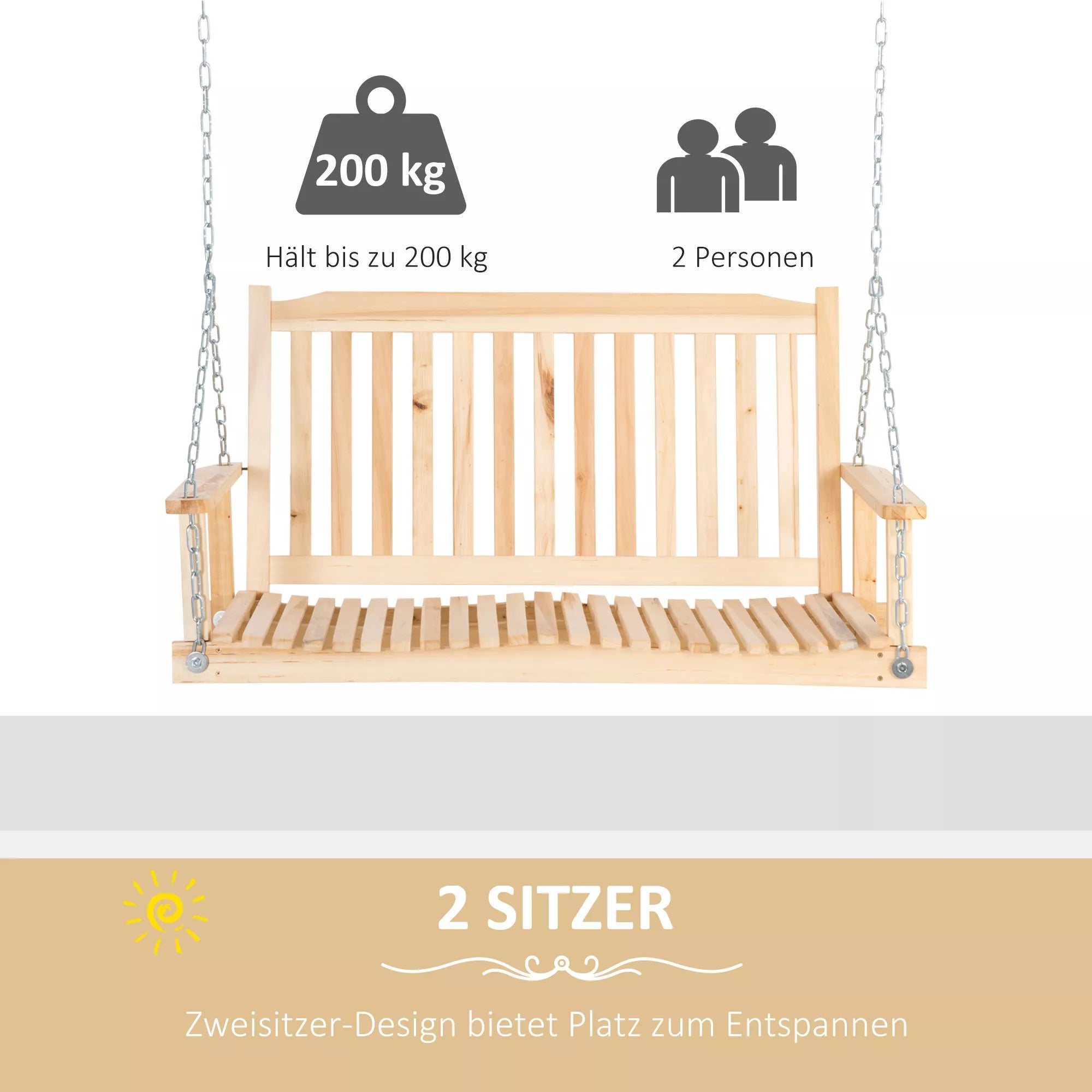 Sodo sūpynės 2 asmenims Sūpynės suoliukas Pakabinamas suoliukas Masyvi mediena Patio terasa Kiemas Gamta 117 x 69 x 60 cm