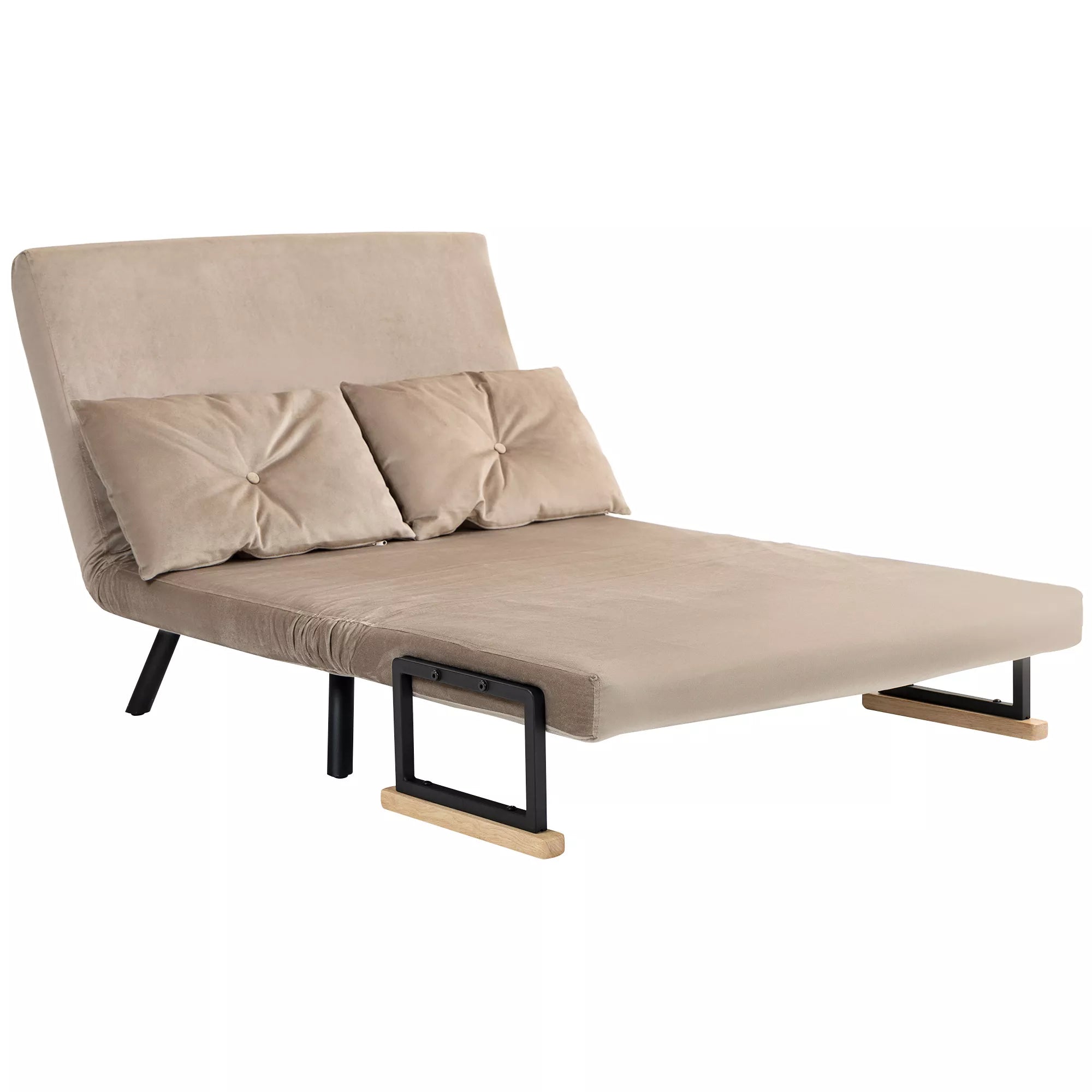 Miegamasis fotelis, svečių lova, mediniai porankiai, metalinis rėmas, iki 120 kg, 102x73x81 cm, šviesiai rudos spalvos