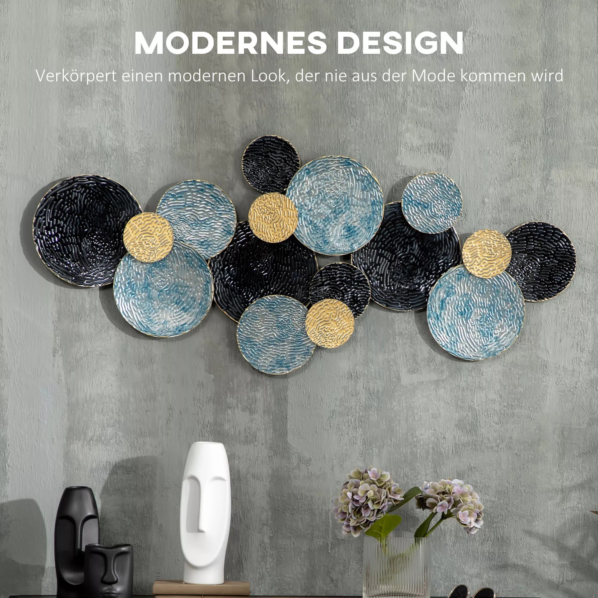 3D sienų dekoracija su apskritimais 121 cm x 4 cm x 53 cm Metalas Mėlyna + Juoda