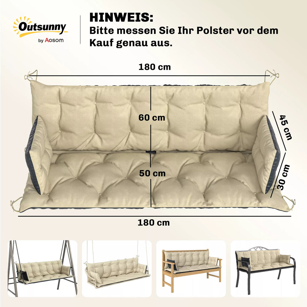 Lauko pagalvėlių rinkinys suolui arba holivudo sūpynėms, dviejų spalvų, poliesteris, putplastis, 180 x 110 x 8 cm, smėlio spalvos + juodos spalvos