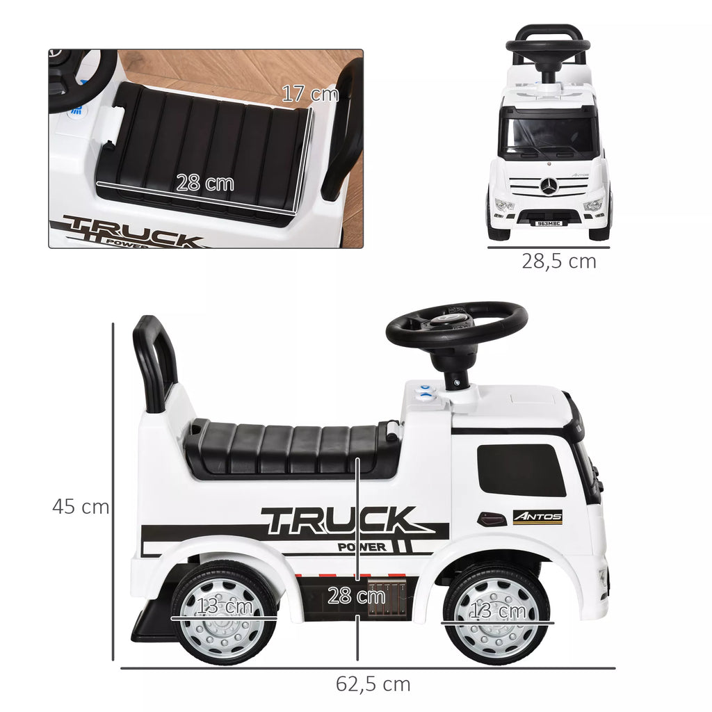 Infografika su vaikišku Mercedes sunkvežimiu ir matmenimis: ilgis 62,5 cm, aukštis 45 cm
