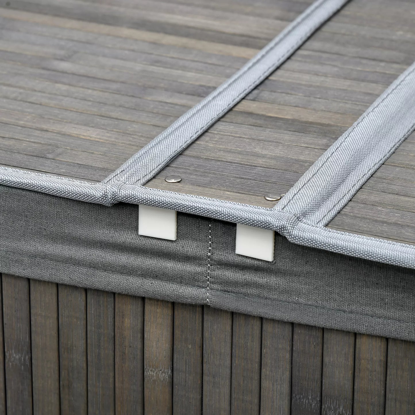 100 L skalbinių krepšys su dangčiu, rankenomis, 2 skyriais, išimamu skalbinių maišu, miegamajam, vonios kambariui, bambukas, pilkos spalvos