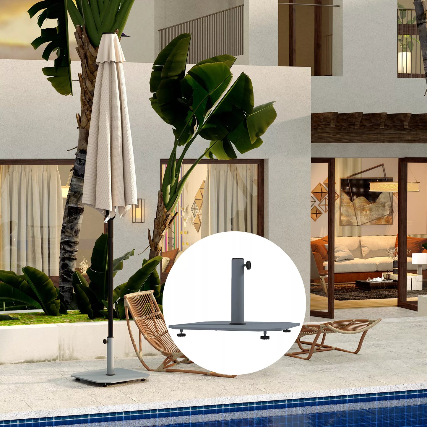 Metalinis skėčio stovas 18,5 kg, kvadratinis laikiklis skėčiui skirtas 32/38/48 mm