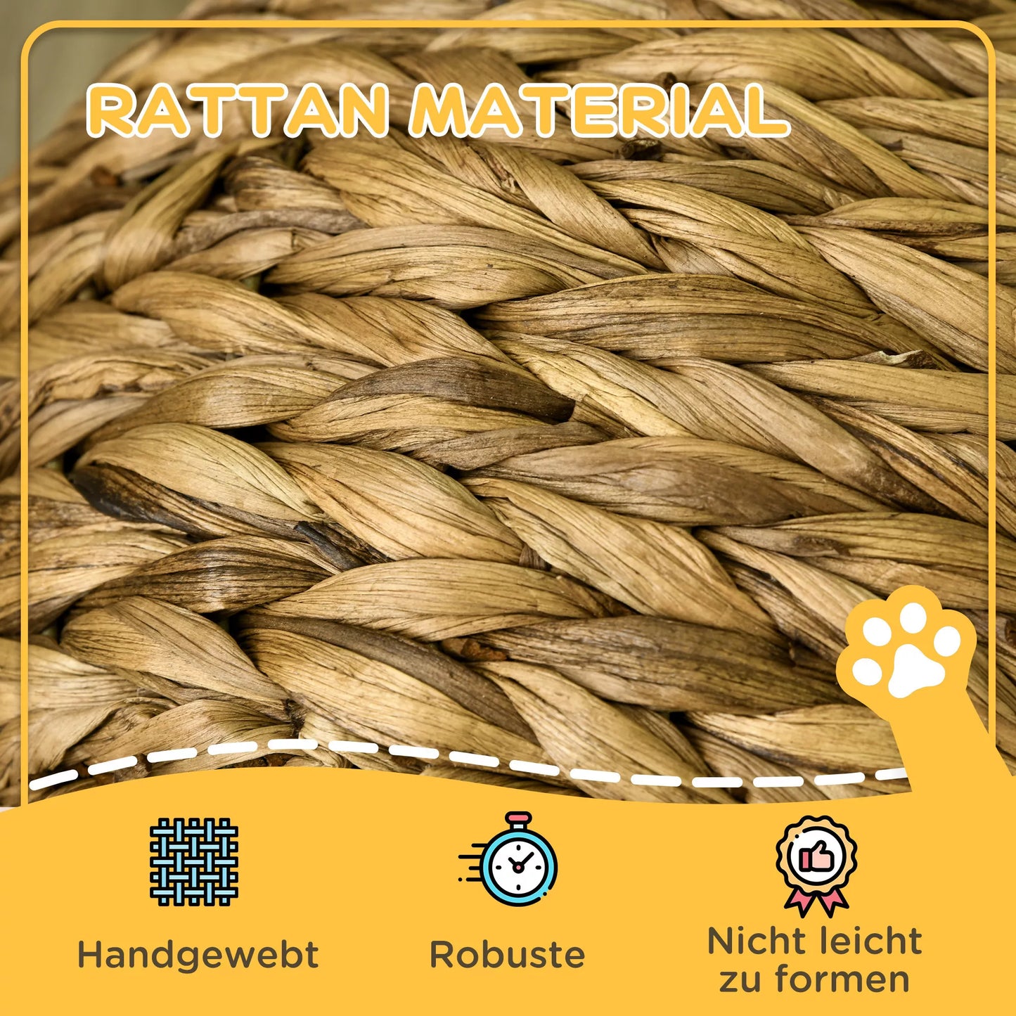 Rotango kačių krepšys, urvas, namelis, lova su pagalvėle. Naminių gyvūnėlių lova iš vandens hiacinto, ruda, 40 x 37 x 51 cm