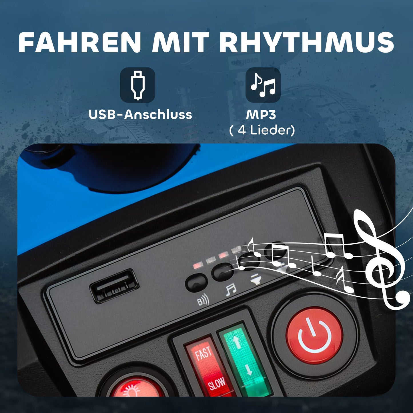 Elektrinis keturratis vaikams, 24V elektrinė transporto priemonė su 4 ratais, priekiniai žibintai, USB jungtis, MP3 funkcija, 6,5 km/h, 3-8 metai