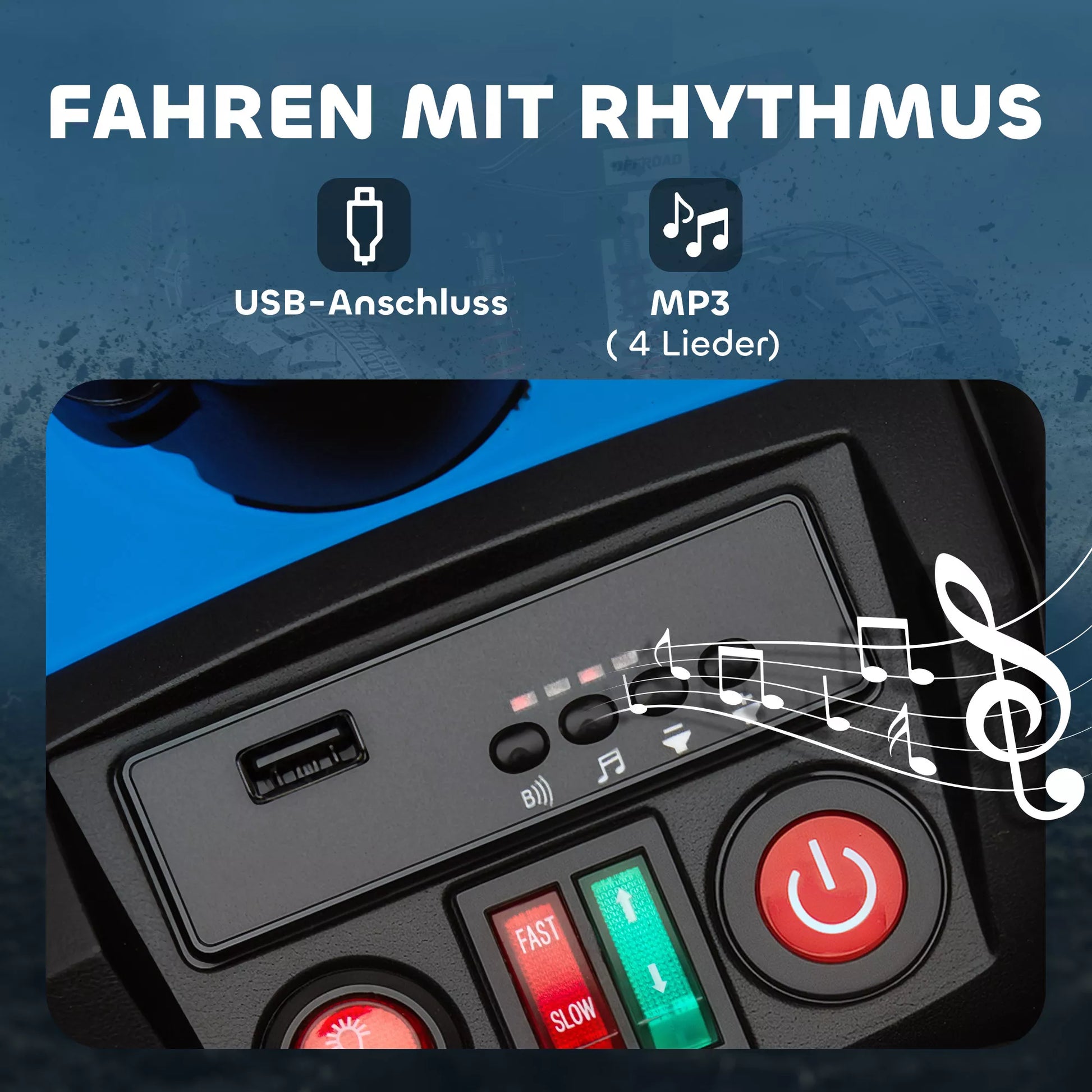 Elektrinis keturratis vaikams, 24V elektrinė transporto priemonė su 4 ratais, priekiniai žibintai, USB jungtis, MP3 funkcija, 6,5 km/h, 3-8 metai