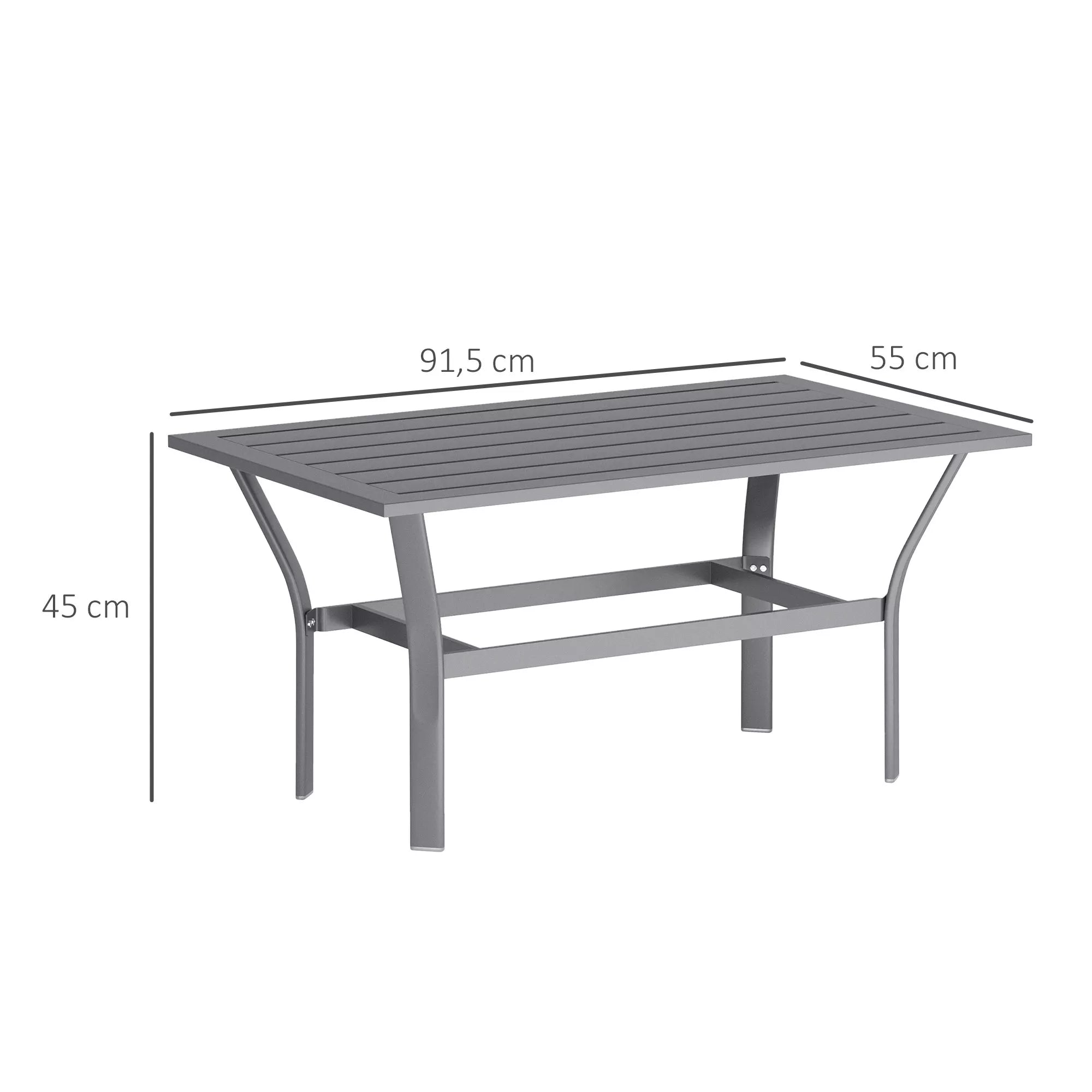 Metalinis pagalbinis stalas Balkono stalas su lamelių dizainu, atsparus atmosferos poveikiui Kavos stalas Sodo stalas 91,5 x 55 x 45 cm Tamsiai pilkos spalvos