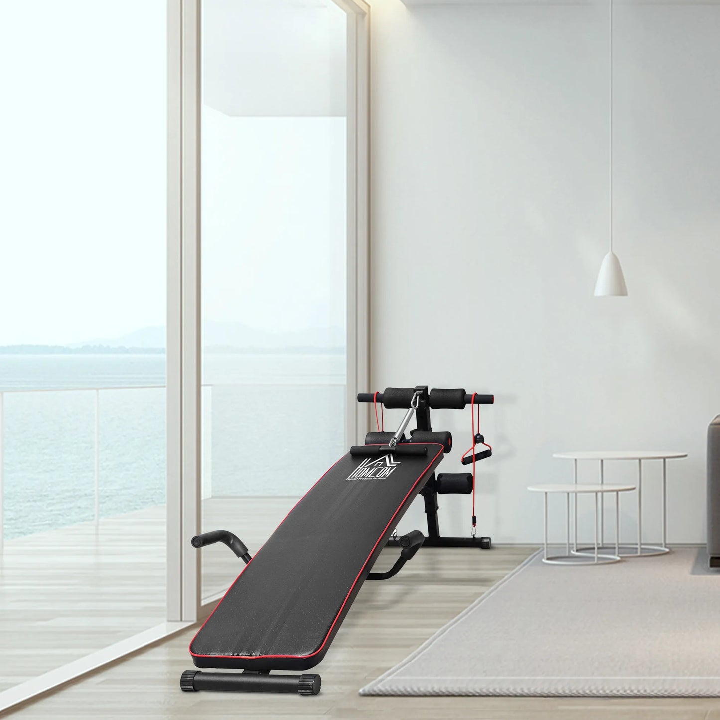 Aukščiui reguliuojamas daugiafunkcinis suoliukas svarmenims su 4/5 padėčių reguliuojama kojų fiksacija, treniruočių suolas viso kūno treniruotėms, plokščias suoliukas, pasviręs suoliukas, pilvo ir nugaros treniruoklis