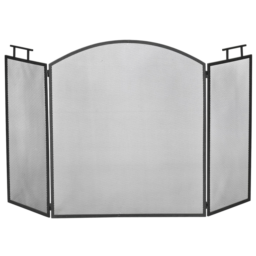 Sulankstomas metalinis židinio ekranas, apsaugantis nuo kibirkščių, 110 x 24 x 76,5 cm, juodas