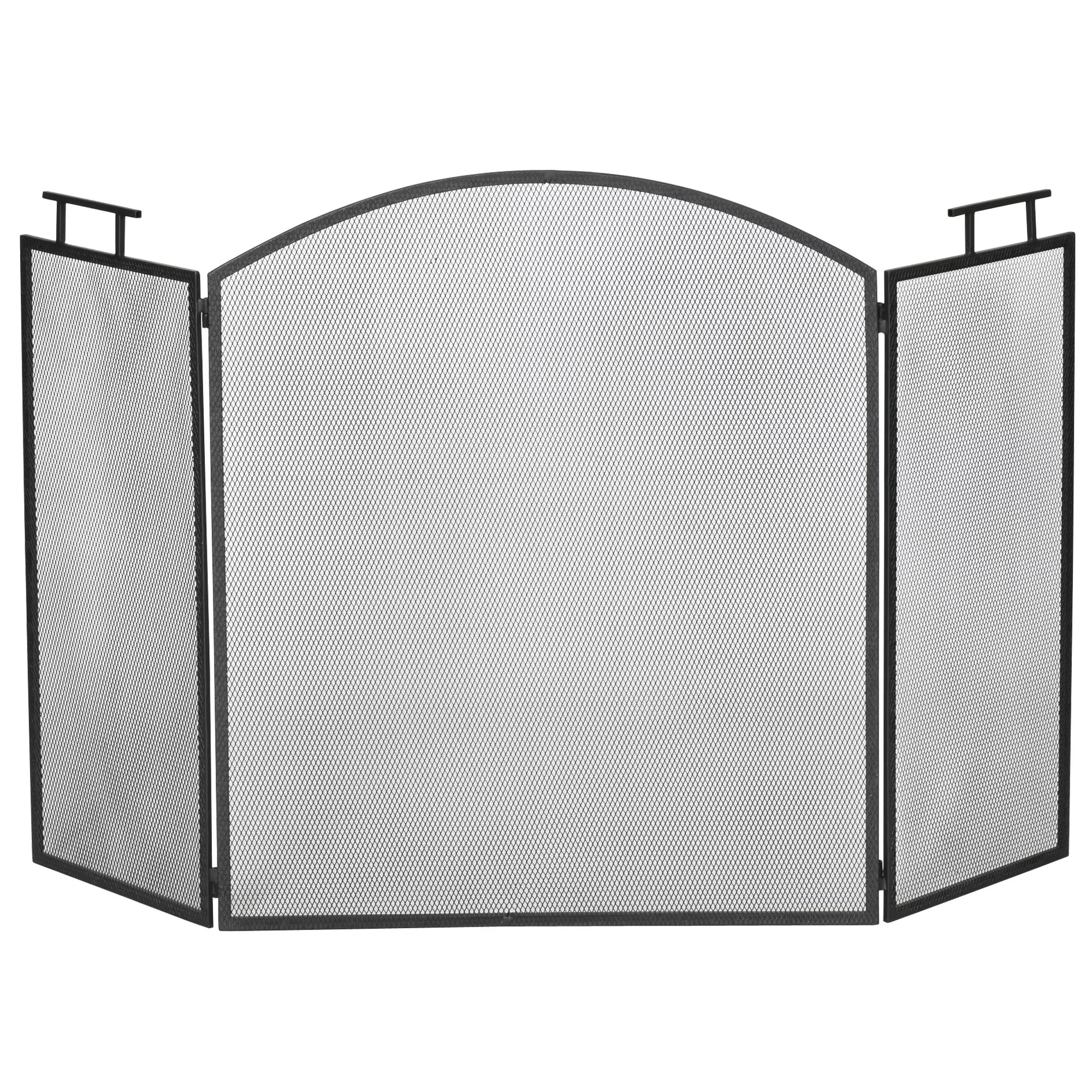 Sulankstomas metalinis židinio ekranas, apsaugantis nuo kibirkščių, 110 x 24 x 76,5 cm, juodas