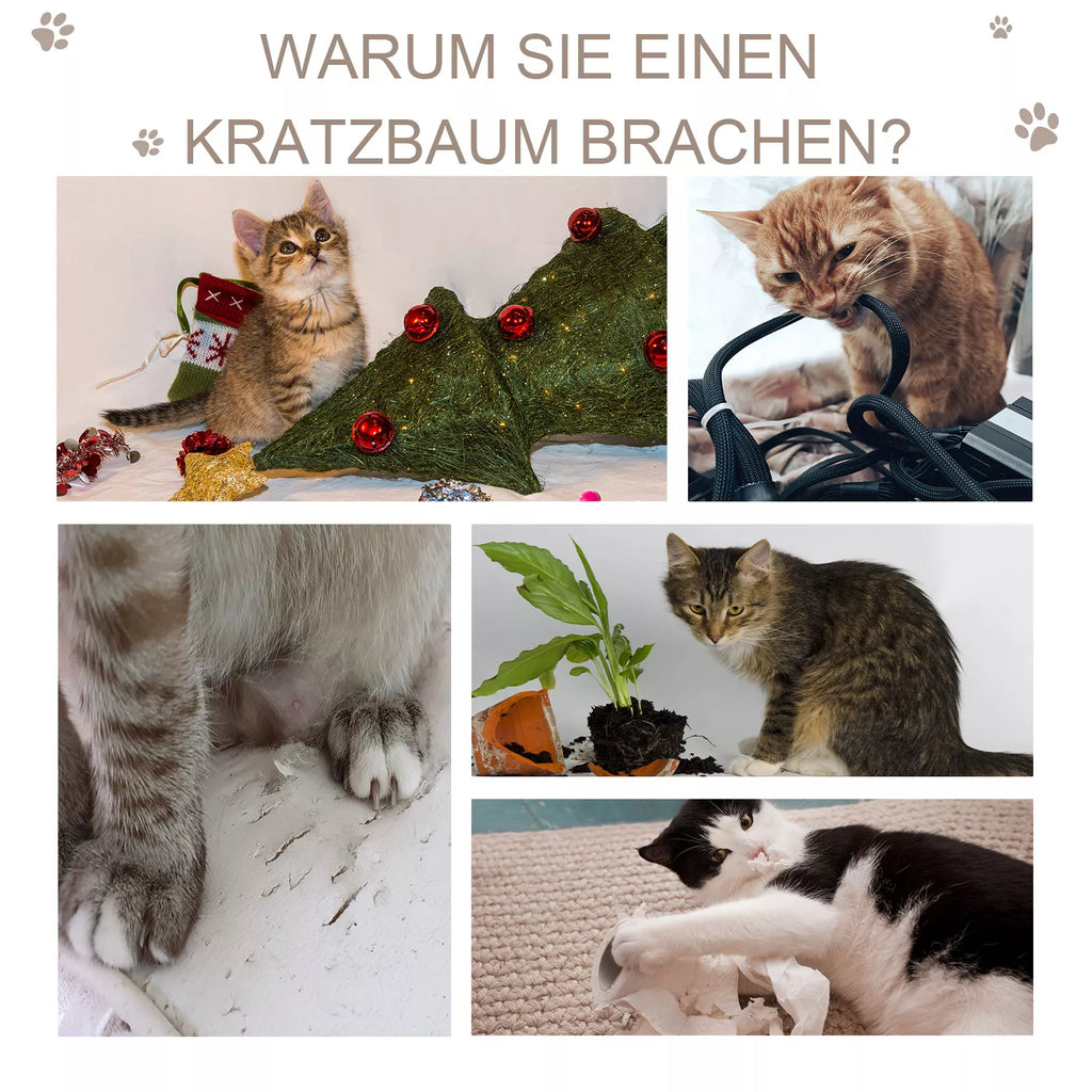 Kačių draskyklė 72 cm su stulpais ir platforma, pilka