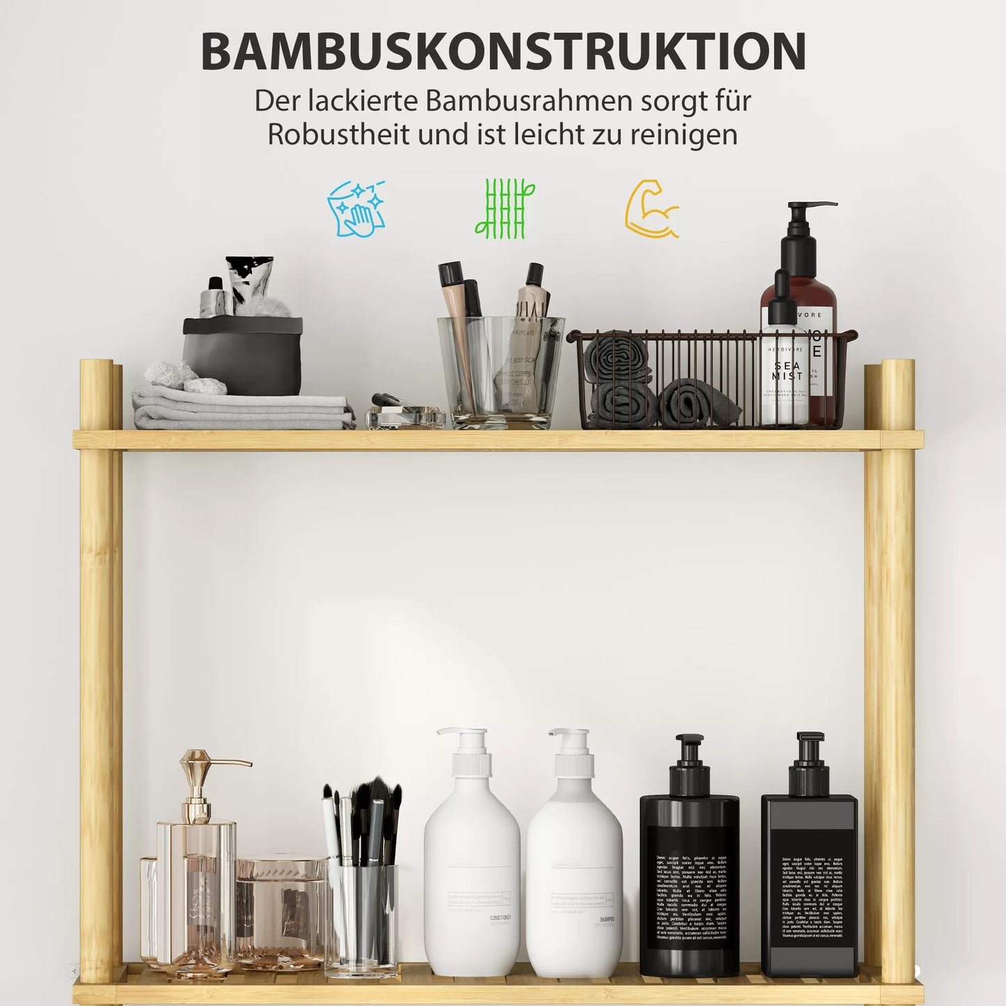 Tualeto lentyna 3 lygmenų Vonios lentyna, vietą taupantis natūralaus medžio 69 x 25,5 x 181 cm