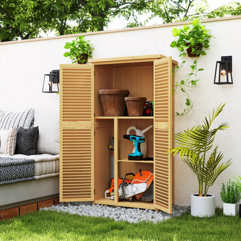 Sodo komoda, atspari atmosferos poveikiui, 2 durys su spyna, pušies mediena, 87L x 46,5B x 160H cm, šviesiai geltona