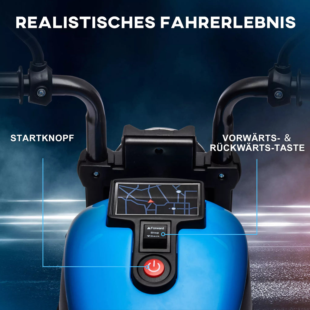 Elektrinis vaikų motociklas, elektrinis vaikų transporto priemonė, su žibintais, 3 km/h, mėlyna + juoda
