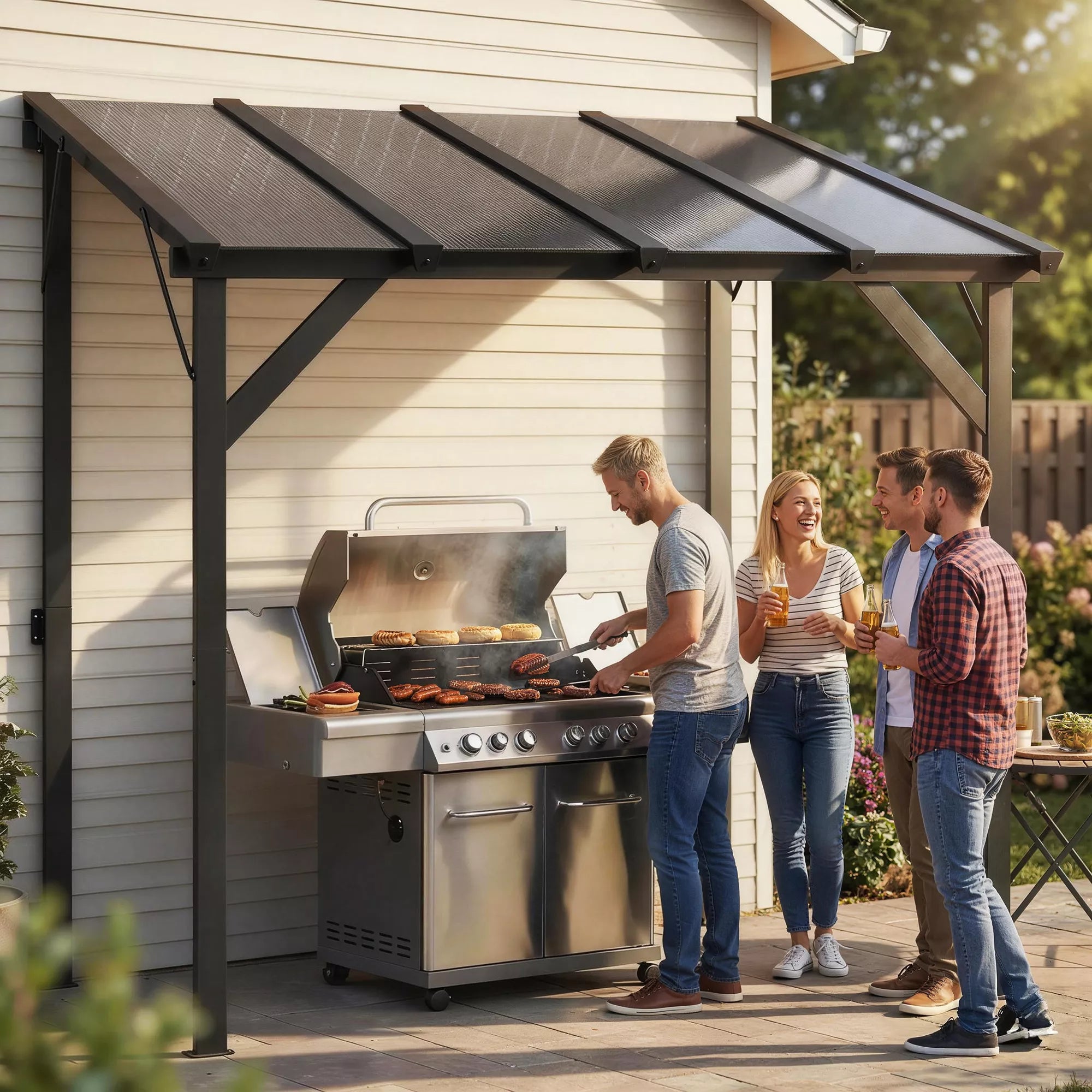 Grill paviljonas 2,44 x 1,48 m Sodo paviljonas su vienšlaičiu stogu, sodo pavėsinė su UV apsauga 50+ Tamsiai pilka