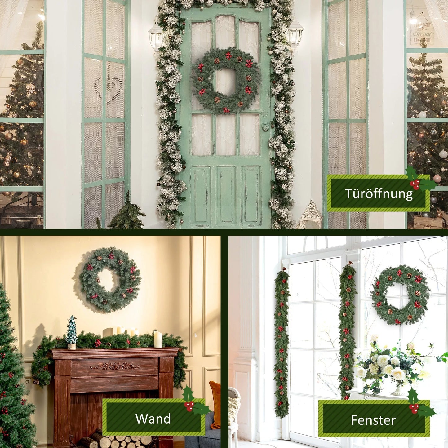 Eglišakių vainikas Durų vainikas Kalėdinis vainikas, PE, žalias, su pakabinimo kilpa gale, Ø60 x 8 cm