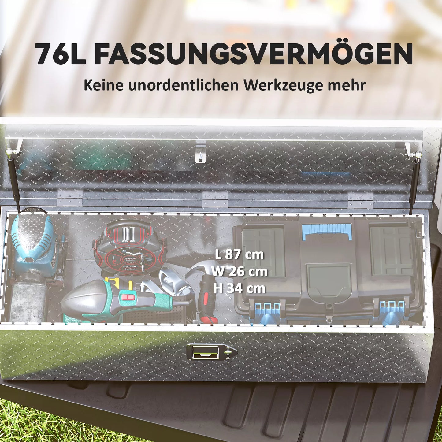 HOMCOM Stabili aliumininė laikymo dėžė su šoninėmis rankenomis, spyna ir raktais, įrankių dėžė, 99 x 33 x 25,5 cm