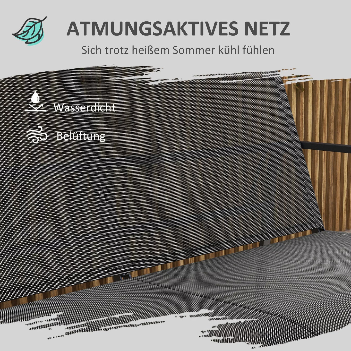 4 dalių sodo komplektas, 2 foteliai, 2 vietų sofa, stalas su stikliniu stalviršiu, kvėpuojantis audinys, metalinis rėmas, juodas