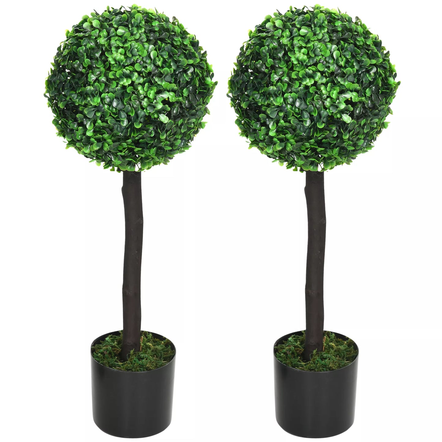 2 vnt. rinkinys Dirbtinio buksmedžio, 2 buksmedžiai, Lauko, 20 cm x 20 cm x 60 cm, Žalia + ruda + juoda