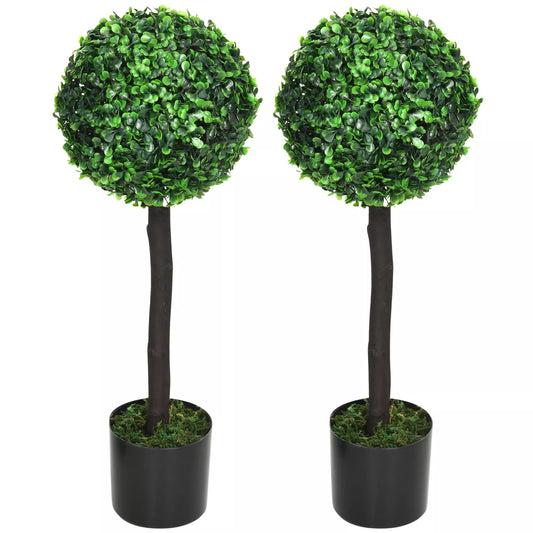 2 vnt. rinkinys Dirbtinio buksmedžio, 2 buksmedžiai, Lauko, 20 cm x 20 cm x 60 cm, Žalia + ruda + juoda