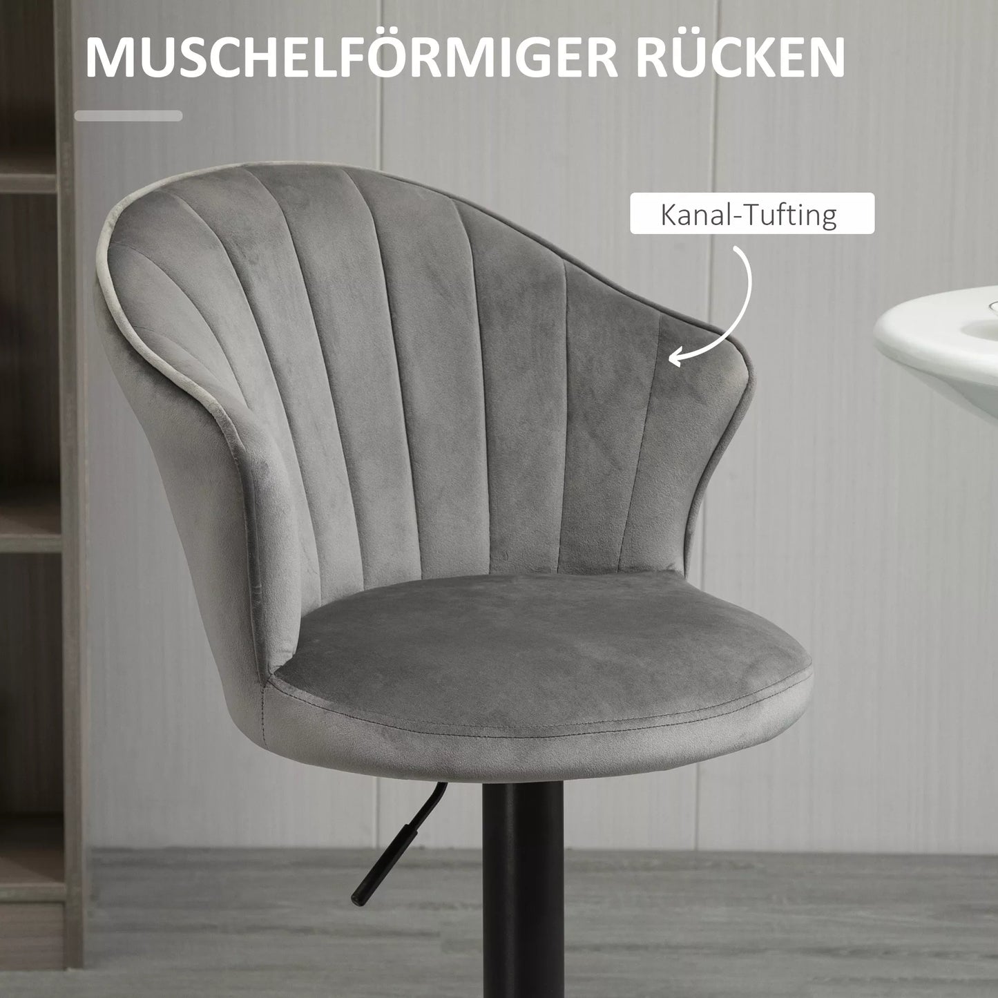 HOMCOM 2 vnt. baro taburečių komplektas, pasukamos baro kėdės su atlošu, aksominės, reguliuojamo aukščio, be porankių, pilkos, 54 x 56 x 91-111 cm