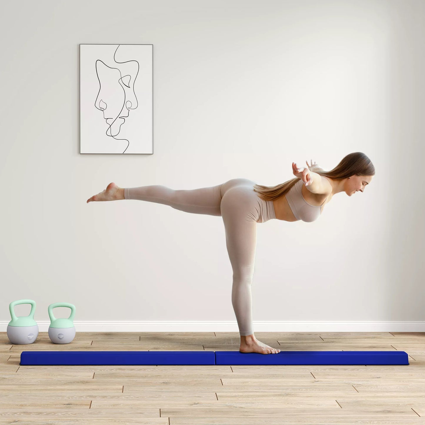 SPORTNOW Balansinis takelis 2,4 m, sulankstomas, neslystantis pagrindas, vaikams nuo 3 metų, iki 80 kg, mėlynas