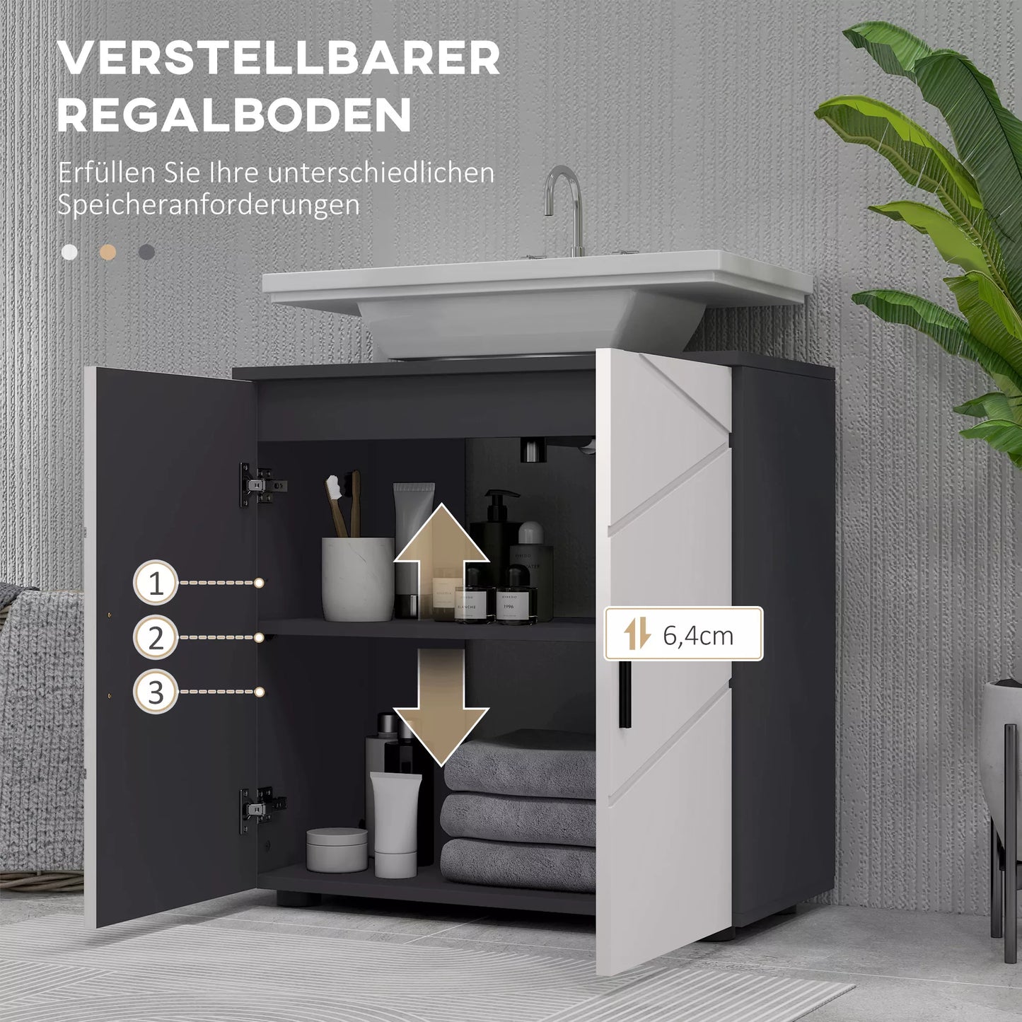 Vonios spintelė, vonios komoda, spintelė po praustuvu, 2 lygiai, medinė, šviesiai pilka