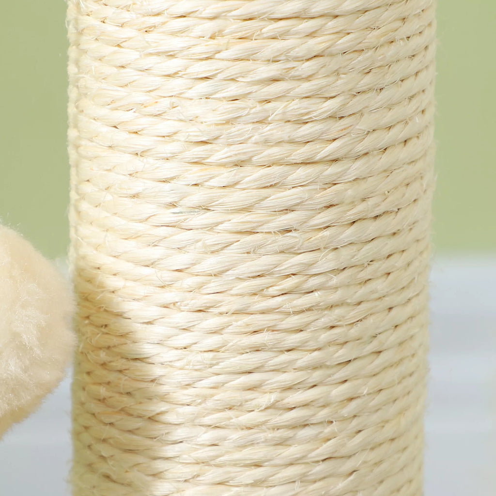 PawHut Kačių draskyklė, 49 cm, sizaliniai draskymo stulpeliai, kamuoliukų trasa, žaidimų kamuoliukas, žaidimo plunksnelė, 4-in-1 dizainas, ąžuolas, balta