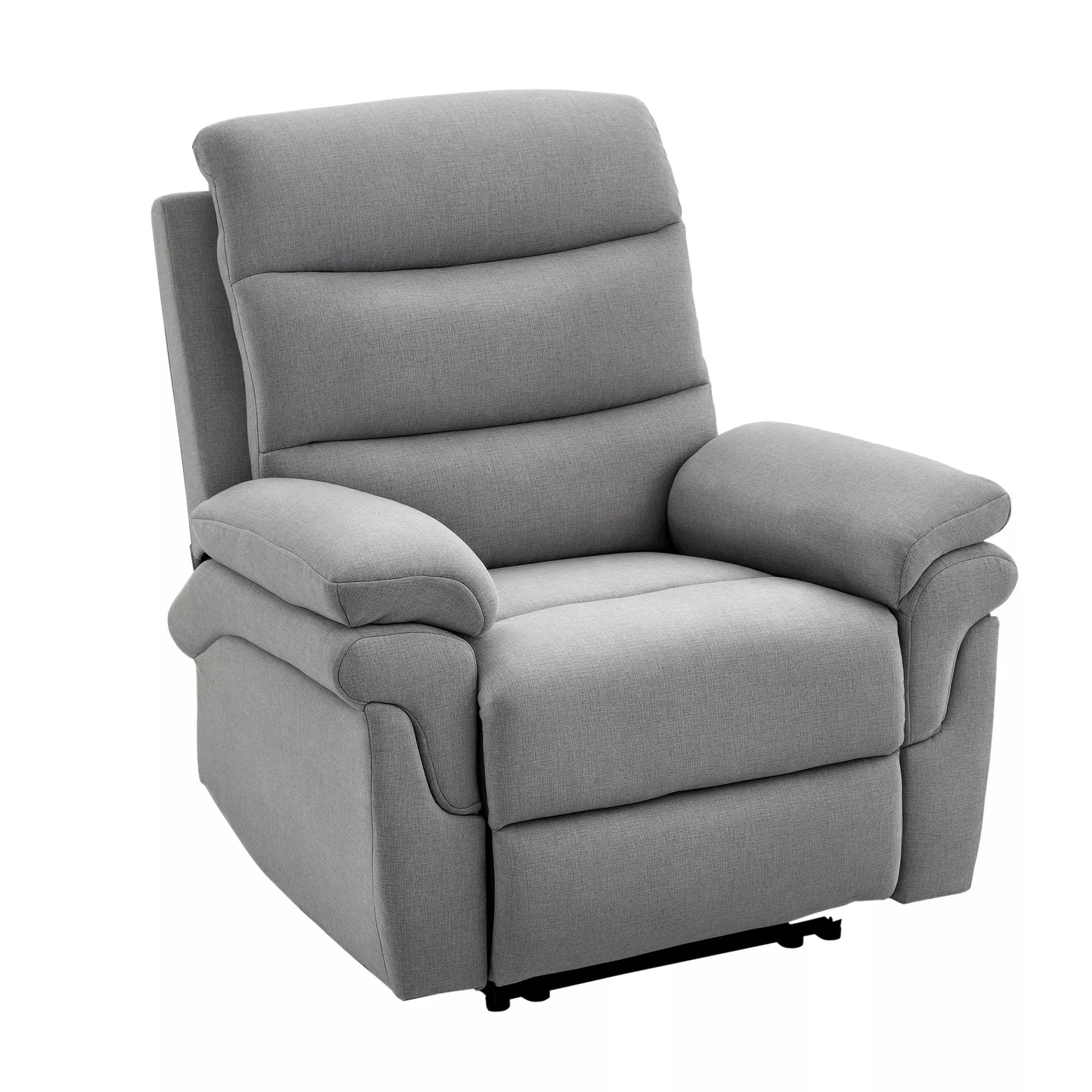 HOMCOM fotelis su atlošimo funkcija, vienvietė sofa, reguliuojamas, atsidaro 165°, poilsio fotelis, televizijos fotelis, skirtas svetainei, miegamajam, lininio audinio imitacija, šviesiai pilkos spalvos, 91 x 92 x 102 cm