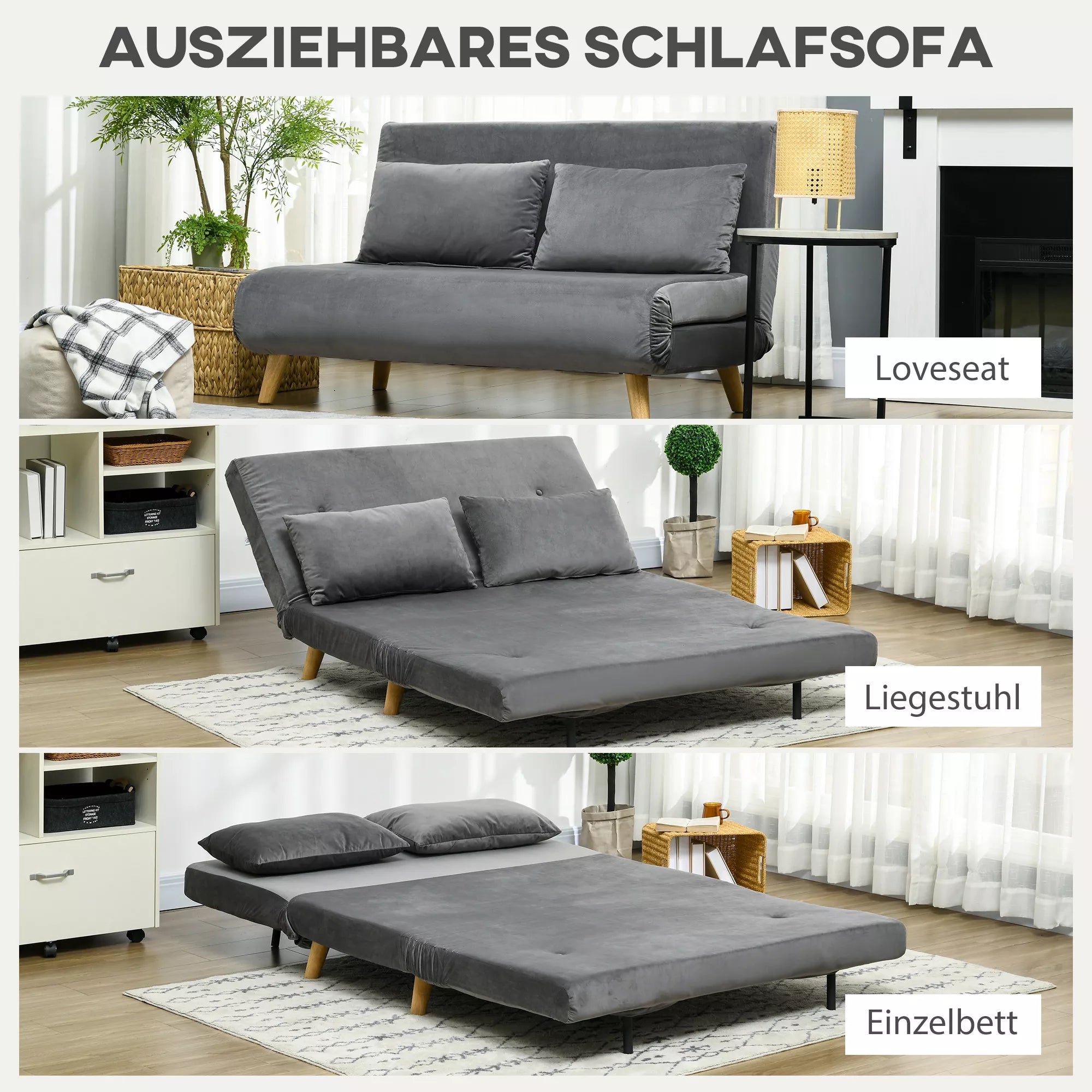 Sofa-lova su reguluojamu atlošu, 130 cm, pilka