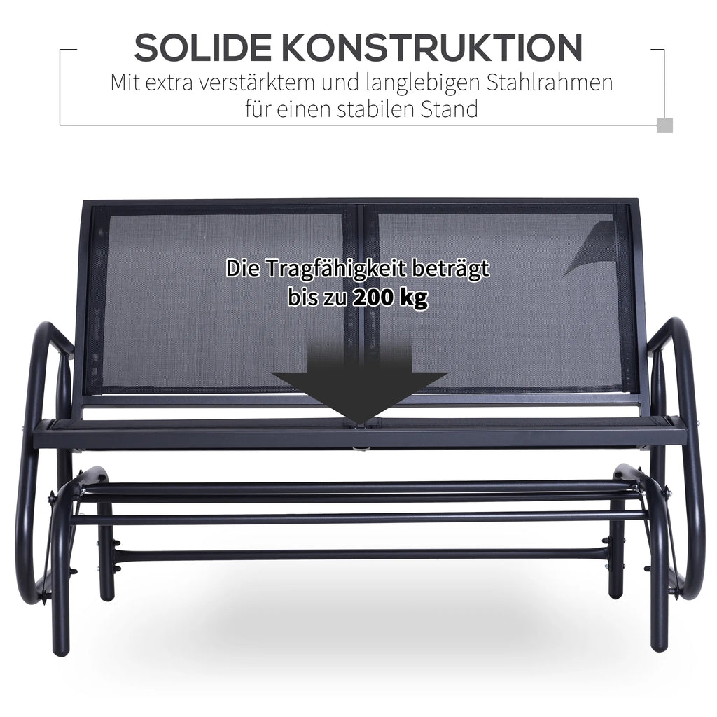 Dvivietės supynės, supamas sodo suolas, atlaikantis iki 200 kg svorį 120 x 70 x 85 cm Juoda
