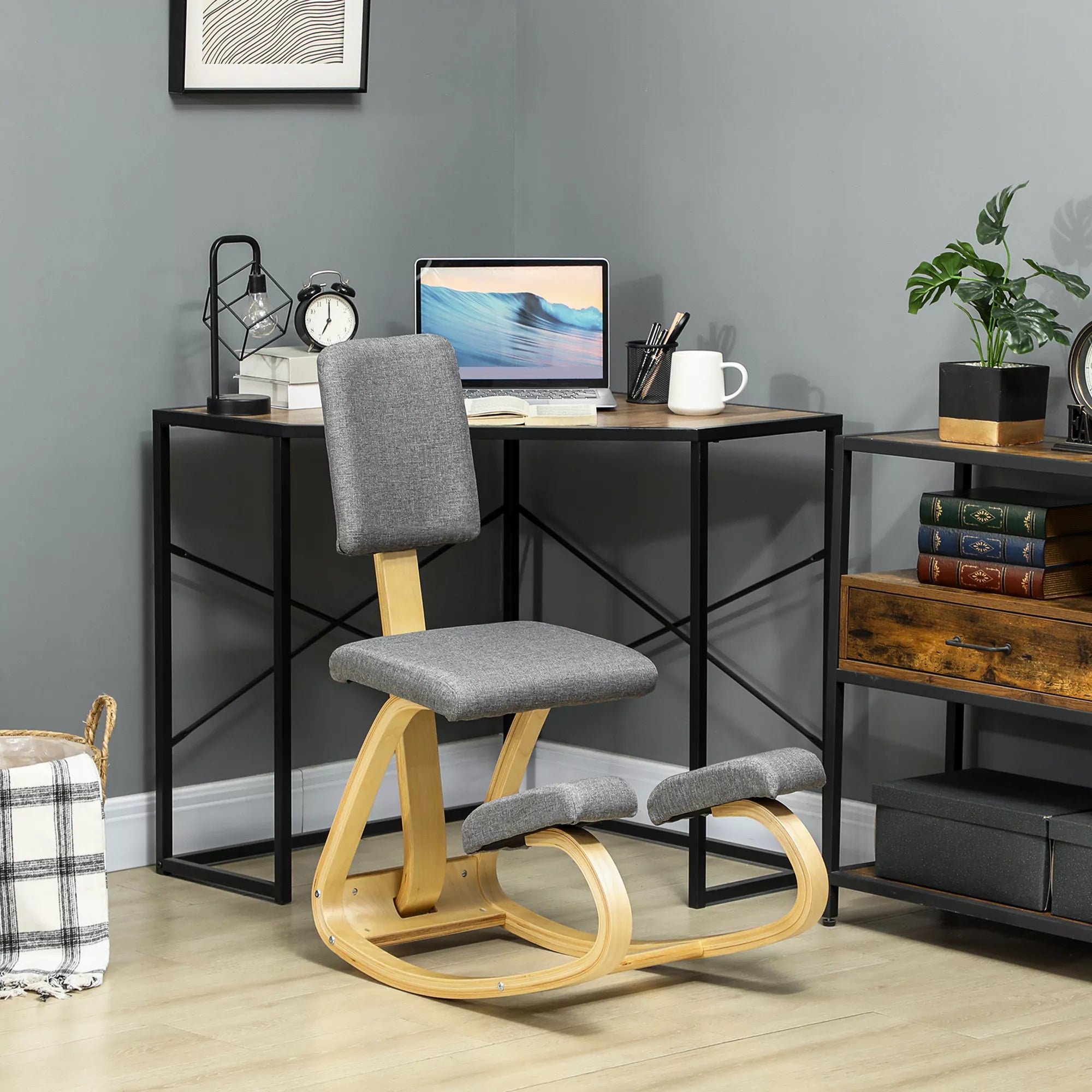 Ergonomiška kėdė su atlošu, kėdė su atlošu Sveikatos kėdė namams, biurui, meditacijai Pilka