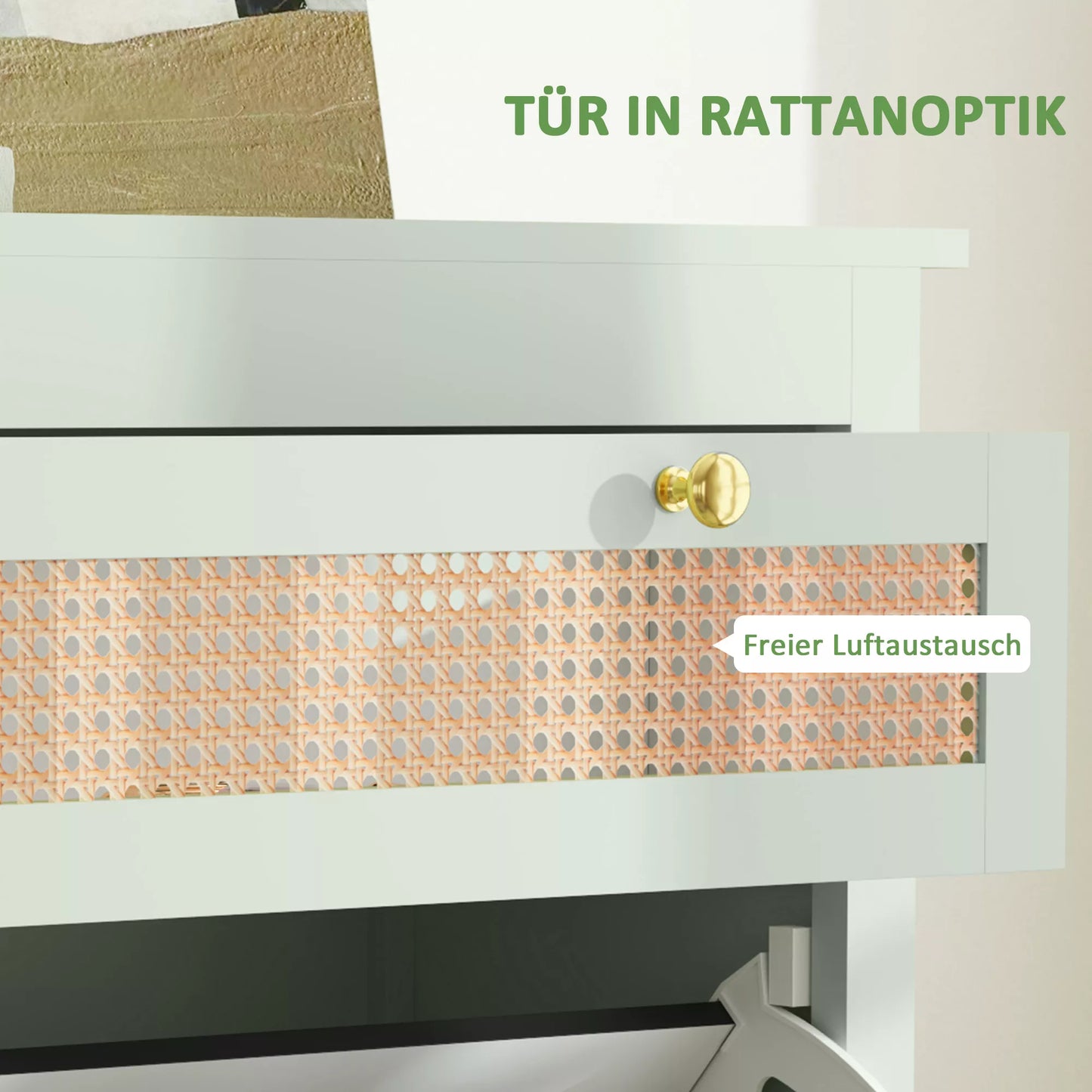 Batų spintelė 12 poroms batų, su 1 ištraukiama stalčiumi, 2 atverčiamais stalčiais, batų komoda, 88 x 30 x 120 cm, žalia