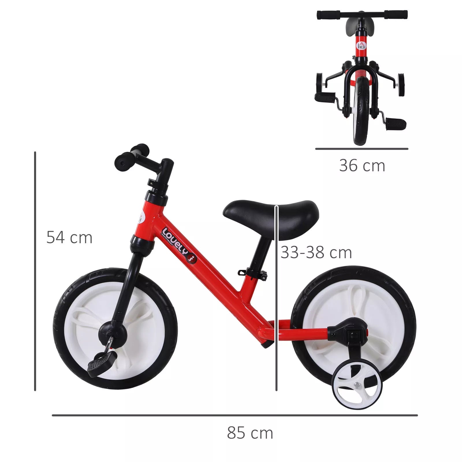 Balansinis dviratukas 4-in-1 vaikams nuo 2 iki 5 metų, raudonas