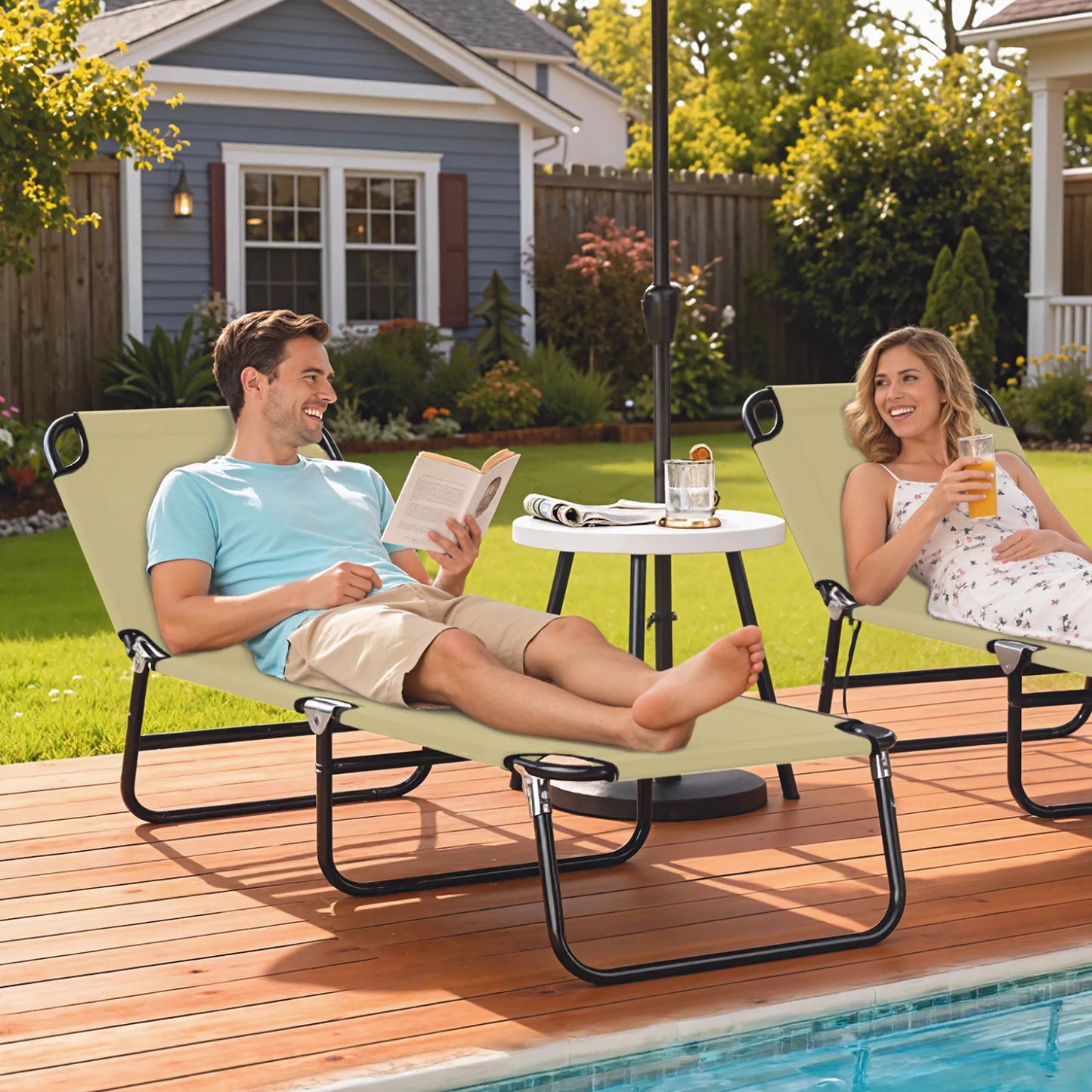 Gultas, 5 pozicijų reguliuojamas atlošas, greitai džiūstantis, metalinis rėmas, 190 x 56 x 28 cm, kreminės spalvos