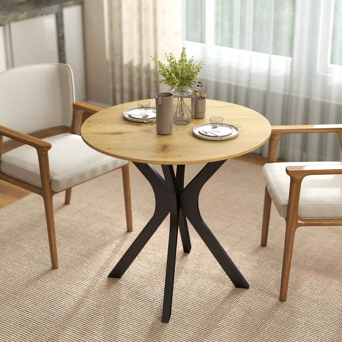 Valgomojo stalas Virtuvės stalas, Apvalus stalas, Modernaus dizaino, 78 cm x 78 cm x 75 cm, Natūralaus medžio