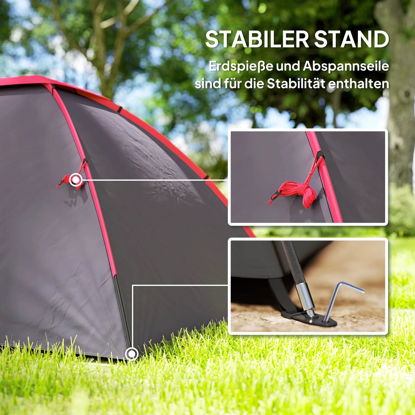 Kempingo palapinė 2 žmonėms, lengva, stabili, atspari vandeniui, UV 50+ su tentu, durimis, langu, grindų danga, pilka