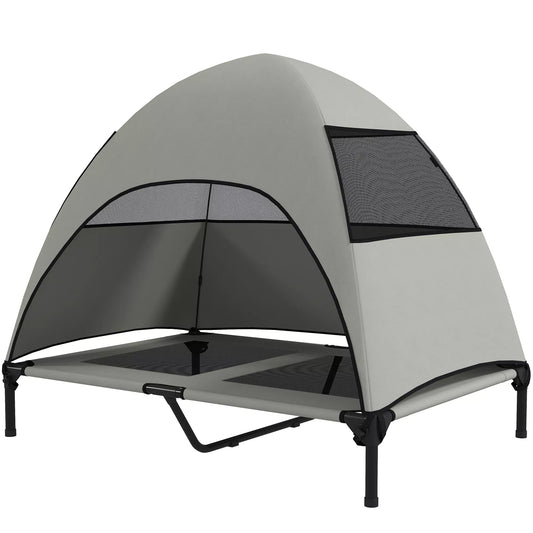 Lauko šunų gultas su stogeliu, paaukštinta šunų lova dideliems šunims, 106 x 76 x 99 cm, šviesiai pilkas