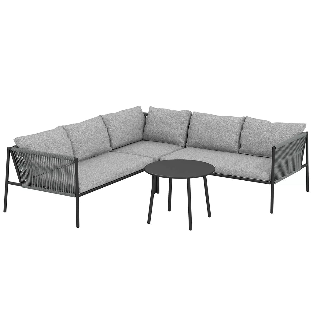 Sodo baldų komplektas Polyrattan Lounge komplektas su kampiniu sofos stalu pagalvėlėmis 6 asmenims Tamsiai pilkos spalvos