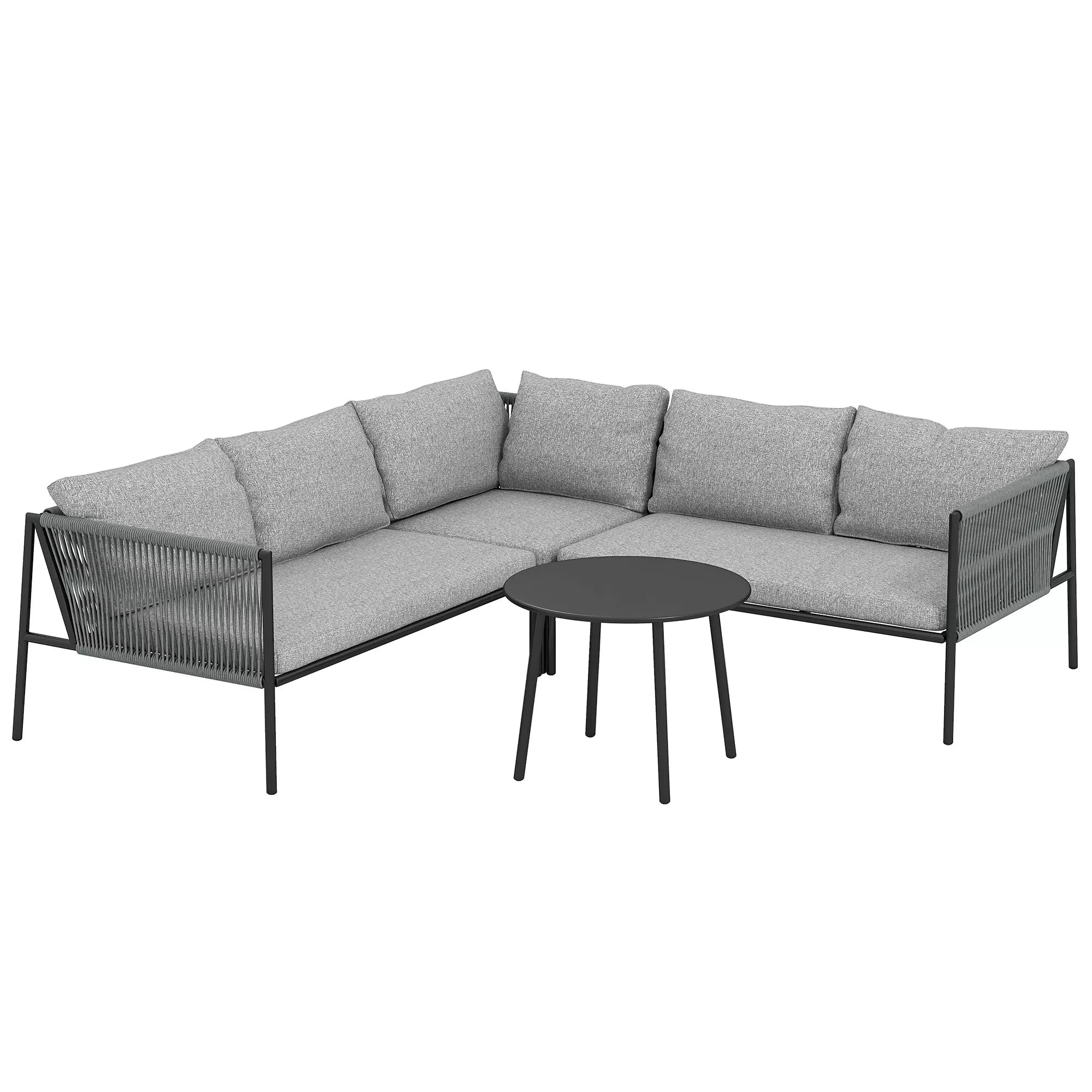 Sodo baldų komplektas Polyrattan Lounge komplektas su kampiniu sofos stalu pagalvėlėmis 6 asmenims Tamsiai pilkos spalvos