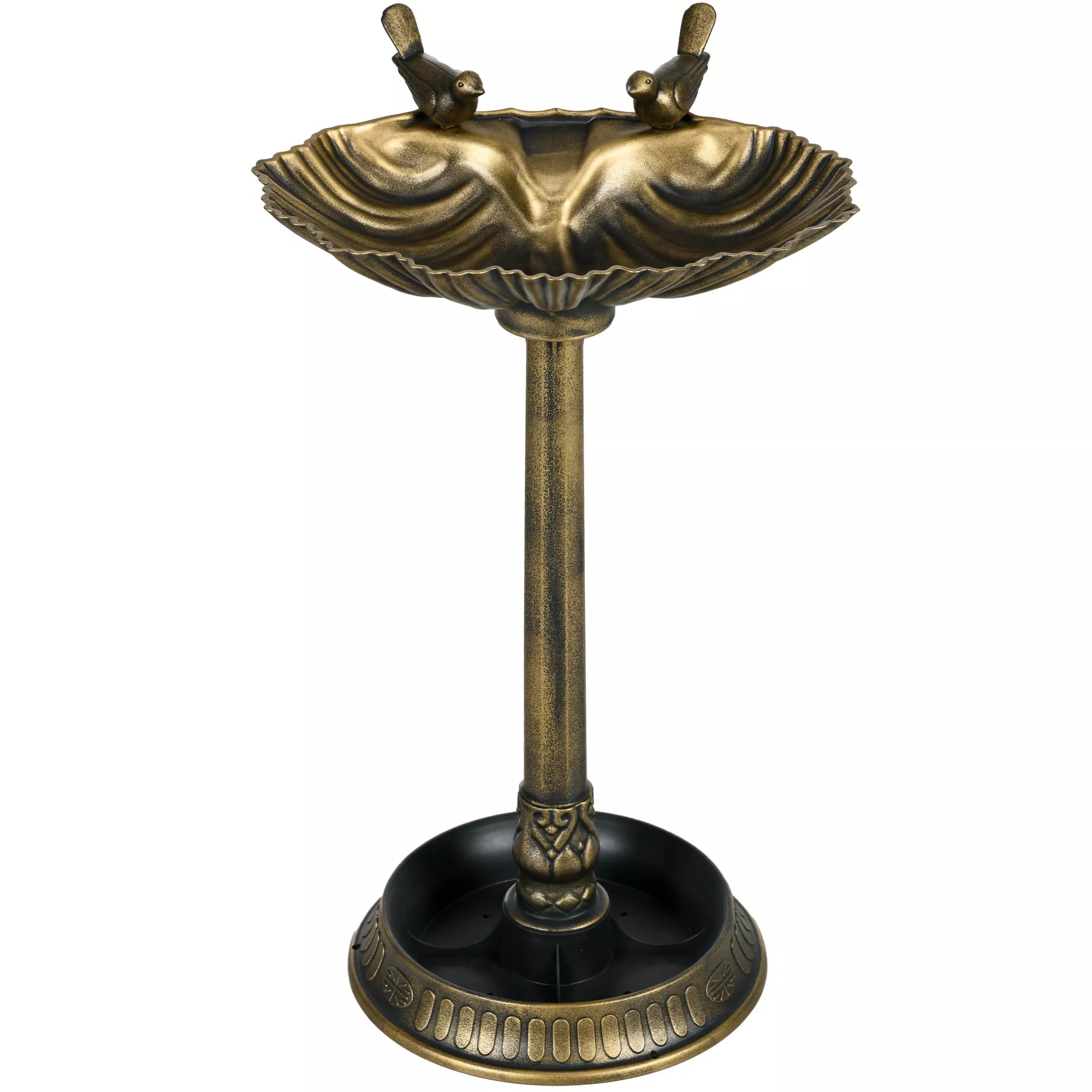 Paukščių girdykla, paukščių vonia su statulėlėmis, 2 baseinai, plastikas, senovinis stilius, 49,5L x 38B x 81H cm, bronzos spalvos