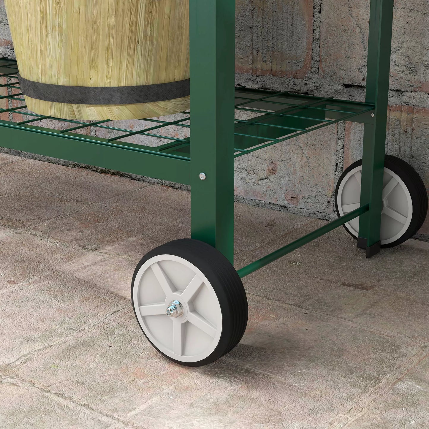 Outsunny Pakeltas vazonas augalams, 1 lentyna, 2 ratukai, 109 cm x 44 cm x 80 cm, Žalias