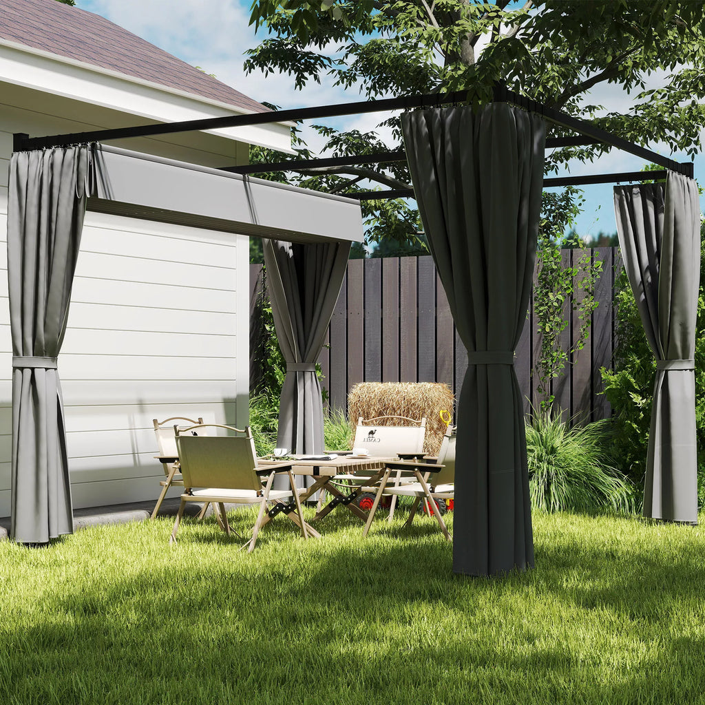 Pergola 3 x 3 m Atskirai stovinti terasos stogelė su stumdomu stogu, 4 šoninės sienos Atspari UV spinduliams Šviesiai pilka