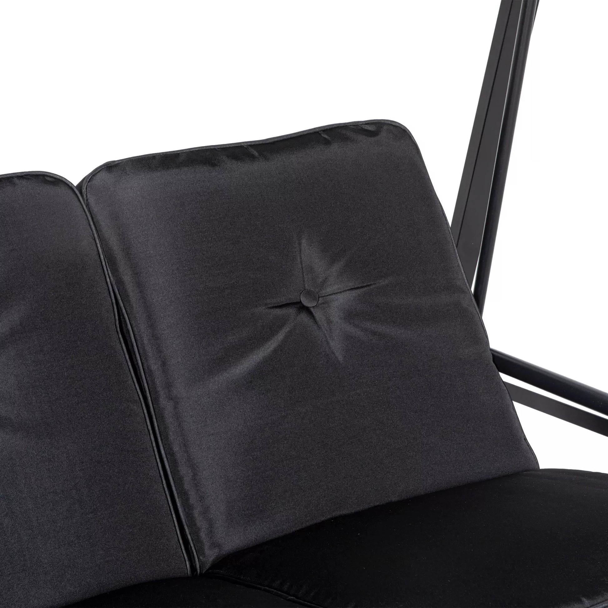 Holivudo sūpynės, 2 vietos sodo sūpynės su reguliuojamu stogu, atlaiko iki 220 kg svorį, 145 x 116 x 172 cm, juodos spalvos