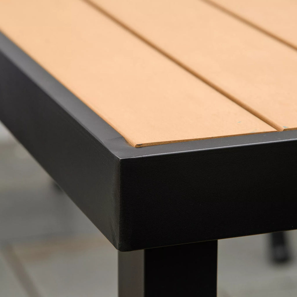 Sodo stalas 6 asmenims Valgomojo stalas Aliuminio stalas Sodo baldai Poilsio baldai Lengvai prižiūrimi Plastikas Natūralus + juodas 140 x 90 x 74 cm