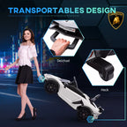 Baltas elektromobilis su informacine grafika apie nešimą