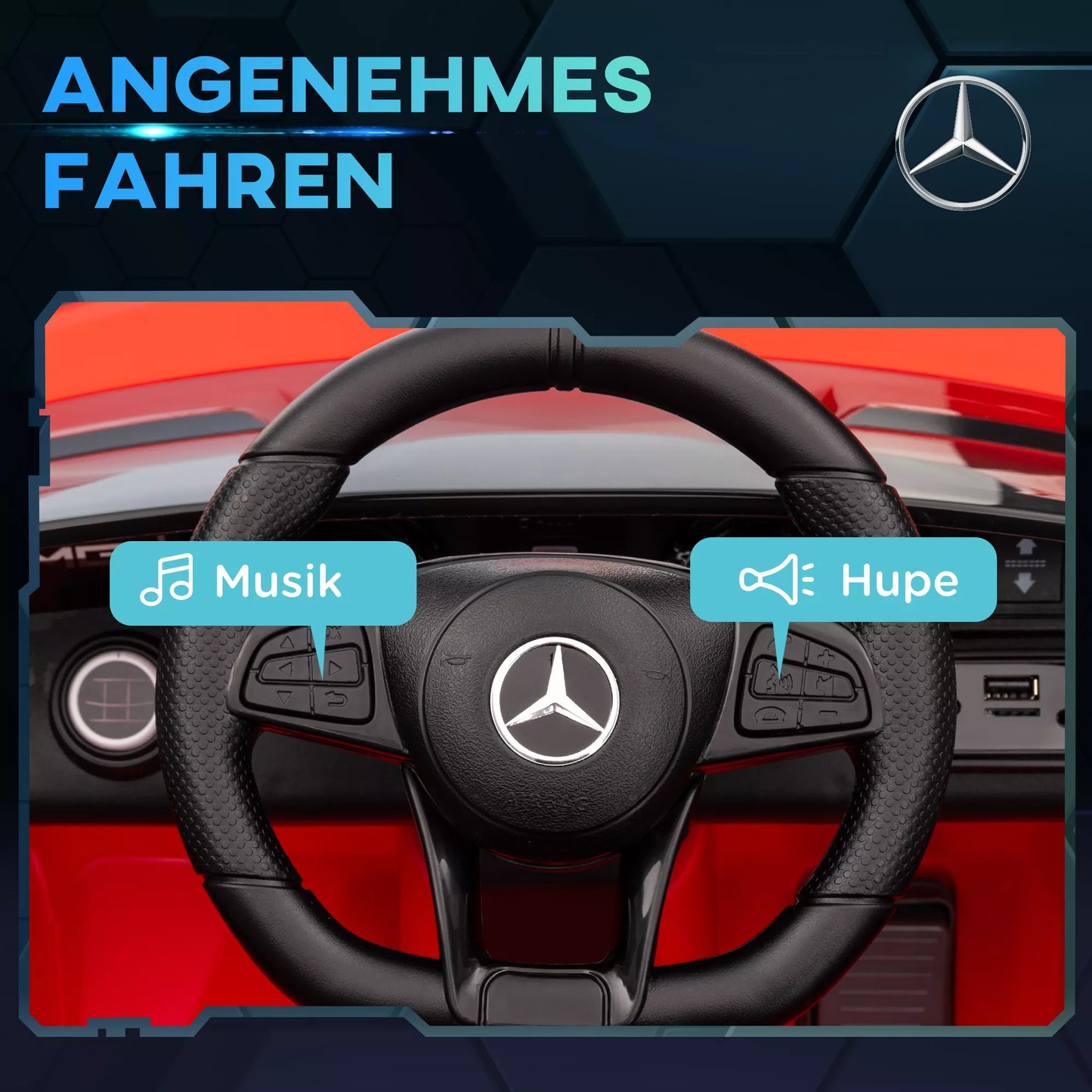 Vaikiškas elektrinis automobilis Mercedes, 3–5 km/h, su nuotolinio valdymo pulteliu, šviesos ir muzika, raudonas